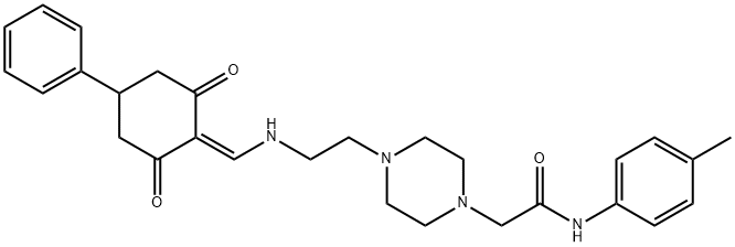 2-[4-(2-{[(2,6-dioxo-4-phenylcyclohexylidene)methyl]amino}ethyl)-1-piperazinyl]-N-(4-methylphenyl)acetamide 化学構造式