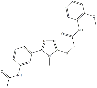 2-({5-[3-(acetylamino)phenyl]-4-methyl-4H-1,2,4-triazol-3-yl}sulfanyl)-N-(2-methoxyphenyl)acetamide 化学構造式