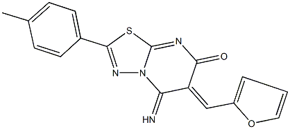 6-(2-furylmethylene)-5-imino-2-(4-methylphenyl)-5,6-dihydro-7H-[1,3,4]thiadiazolo[3,2-a]pyrimidin-7-one Structure