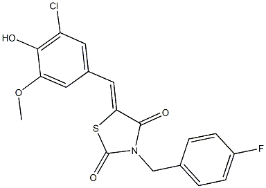 5-(3-chloro-4-hydroxy-5-methoxybenzylidene)-3-(4-fluorobenzyl)-1,3-thiazolidine-2,4-dione Structure