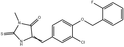 5-{3-chloro-4-[(2-fluorobenzyl)oxy]benzylidene}-3-methyl-2-thioxo-4-imidazolidinone,429642-82-0,结构式