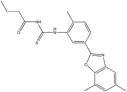 N-butyryl-N'-[5-(5,7-dimethyl-1,3-benzoxazol-2-yl)-2-methylphenyl]thiourea Structure