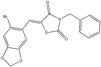 3-benzyl-5-[(6-bromo-1,3-benzodioxol-5-yl)methylene]-1,3-thiazolidine-2,4-dione,429654-33-1,结构式