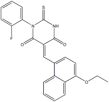 5-[(4-ethoxy-1-naphthyl)methylene]-1-(2-fluorophenyl)-2-thioxodihydro-4,6(1H,5H)-pyrimidinedione Structure