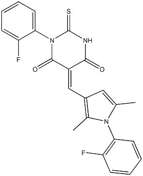 1-(2-fluorophenyl)-5-{[1-(2-fluorophenyl)-2,5-dimethyl-1H-pyrrol-3-yl]methylene}-2-thioxodihydro-4,6(1H,5H)-pyrimidinedione 结构式