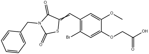 {4-[(3-benzyl-2,4-dioxo-1,3-thiazolidin-5-ylidene)methyl]-5-bromo-2-methoxyphenoxy}acetic acid,430442-66-3,结构式