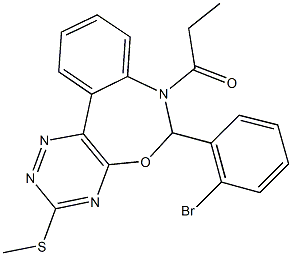 6-(2-bromophenyl)-3-(methylsulfanyl)-7-propionyl-6,7-dihydro[1,2,4]triazino[5,6-d][3,1]benzoxazepine Struktur