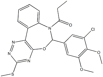 6-(3-chloro-4,5-dimethoxyphenyl)-3-(methylsulfanyl)-7-propionyl-6,7-dihydro[1,2,4]triazino[5,6-d][3,1]benzoxazepine 结构式