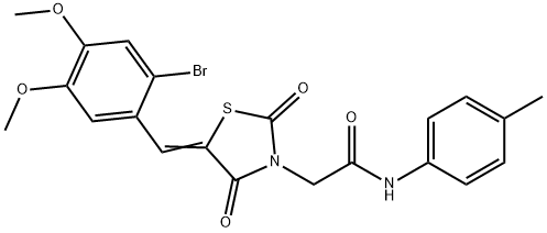 2-[5-(2-bromo-4,5-dimethoxybenzylidene)-2,4-dioxo-1,3-thiazolidin-3-yl]-N-(4-methylphenyl)acetamide 结构式