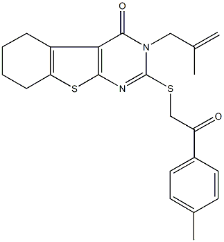 2-{[2-(4-methylphenyl)-2-oxoethyl]sulfanyl}-3-(2-methyl-2-propenyl)-5,6,7,8-tetrahydro[1]benzothieno[2,3-d]pyrimidin-4(3H)-one 化学構造式