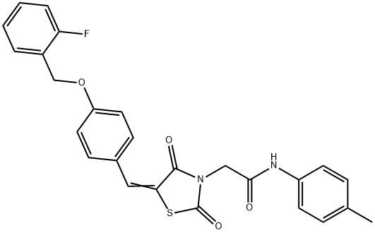 2-(5-{4-[(2-fluorobenzyl)oxy]benzylidene}-2,4-dioxo-1,3-thiazolidin-3-yl)-N-(4-methylphenyl)acetamide,430470-82-9,结构式