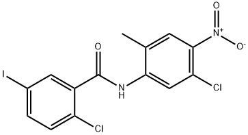 2-chloro-N-{5-chloro-4-nitro-2-methylphenyl}-5-iodobenzamide 化学構造式