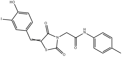 2-[5-(4-hydroxy-3-iodobenzylidene)-2,4-dioxo-1,3-thiazolidin-3-yl]-N-(4-methylphenyl)acetamide Structure