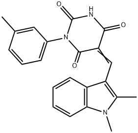 5-[(1,2-dimethyl-1H-indol-3-yl)methylene]-1-(3-methylphenyl)-2,4,6(1H,3H,5H)-pyrimidinetrione,431064-29-8,结构式