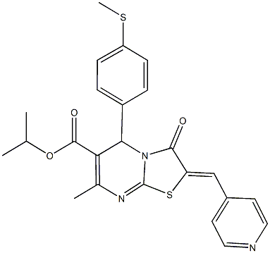 isopropyl 7-methyl-5-[4-(methylsulfanyl)phenyl]-3-oxo-2-(4-pyridinylmethylene)-2,3-dihydro-5H-[1,3]thiazolo[3,2-a]pyrimidine-6-carboxylate 化学構造式