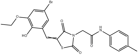 2-[5-(5-bromo-3-ethoxy-2-hydroxybenzylidene)-2,4-dioxo-1,3-thiazolidin-3-yl]-N-(4-methylphenyl)acetamide 结构式