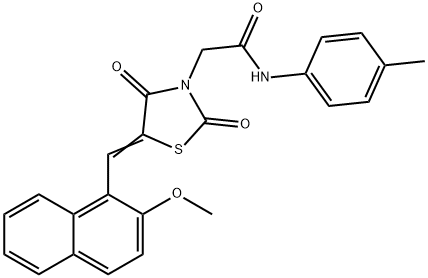 2-{5-[(2-methoxy-1-naphthyl)methylene]-2,4-dioxo-1,3-thiazolidin-3-yl}-N-(4-methylphenyl)acetamide 化学構造式