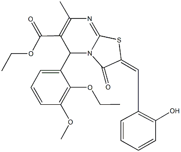 ethyl 5-(2-ethoxy-3-methoxyphenyl)-2-(2-hydroxybenzylidene)-7-methyl-3-oxo-2,3-dihydro-5H-[1,3]thiazolo[3,2-a]pyrimidine-6-carboxylate,431076-57-2,结构式