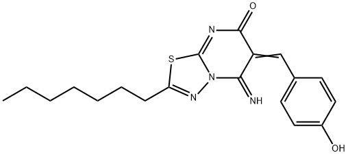 2-heptyl-6-(4-hydroxybenzylidene)-5-imino-5,6-dihydro-7H-[1,3,4]thiadiazolo[3,2-a]pyrimidin-7-one Structure