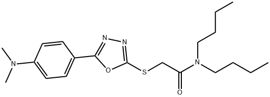 N,N-dibutyl-2-({5-[4-(dimethylamino)phenyl]-1,3,4-oxadiazol-2-yl}sulfanyl)acetamide 结构式