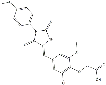 (2-chloro-6-methoxy-4-{[1-(4-methoxyphenyl)-5-oxo-2-thioxo-4-imidazolidinylidene]methyl}phenoxy)acetic acid Struktur