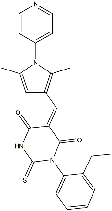 5-{[2,5-dimethyl-1-(4-pyridinyl)-1H-pyrrol-3-yl]methylene}-1-(2-ethylphenyl)-2-thioxodihydro-4,6(1H,5H)-pyrimidinedione,431892-08-9,结构式