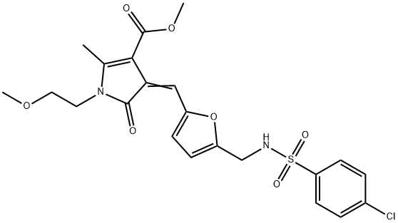 methyl 4-{[5-({[(4-chlorophenyl)sulfonyl]amino}methyl)-2-furyl]methylene}-1-(2-methoxyethyl)-2-methyl-5-oxo-4,5-dihydro-1H-pyrrole-3-carboxylate Structure