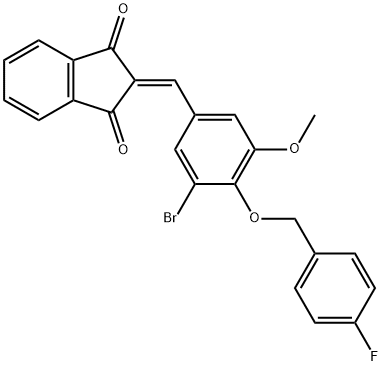 2-{3-bromo-4-[(4-fluorobenzyl)oxy]-5-methoxybenzylidene}-1H-indene-1,3(2H)-dione,431910-30-4,结构式