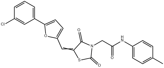 2-(5-{[5-(3-chlorophenyl)-2-furyl]methylene}-2,4-dioxo-1,3-thiazolidin-3-yl)-N-(4-methylphenyl)acetamide,431911-96-5,结构式