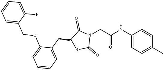 2-(5-{2-[(2-fluorobenzyl)oxy]benzylidene}-2,4-dioxo-1,3-thiazolidin-3-yl)-N-(4-methylphenyl)acetamide Structure
