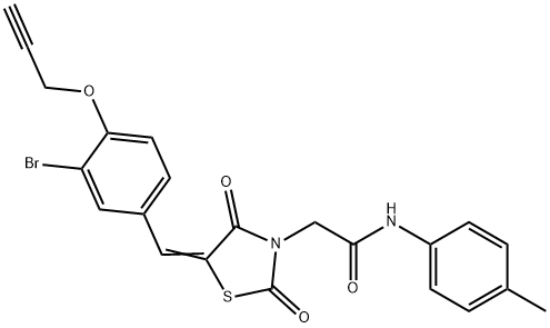 2-{5-[3-bromo-4-(2-propynyloxy)benzylidene]-2,4-dioxo-1,3-thiazolidin-3-yl}-N-(4-methylphenyl)acetamide,431920-95-5,结构式