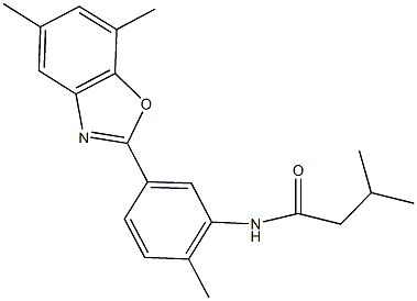 N-[5-(5,7-dimethyl-1,3-benzoxazol-2-yl)-2-methylphenyl]-3-methylbutanamide 化学構造式