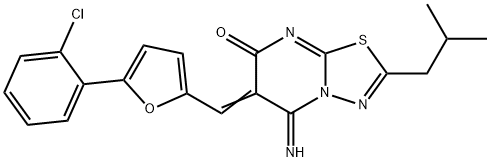 6-{[5-(2-chlorophenyl)-2-furyl]methylene}-5-imino-2-isobutyl-5,6-dihydro-7H-[1,3,4]thiadiazolo[3,2-a]pyrimidin-7-one Structure