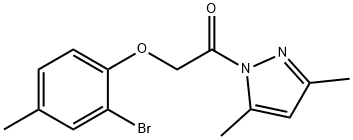 1-[(2-bromo-4-methylphenoxy)acetyl]-3,5-dimethyl-1H-pyrazole 结构式