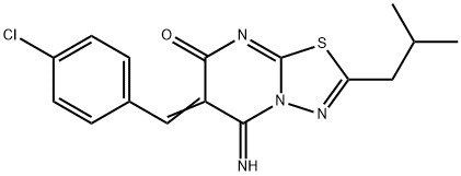 6-(4-chlorobenzylidene)-5-imino-2-isobutyl-5,6-dihydro-7H-[1,3,4]thiadiazolo[3,2-a]pyrimidin-7-one Struktur