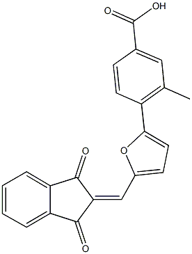 4-{5-[(1,3-dioxo-1,3-dihydro-2H-inden-2-ylidene)methyl]-2-furyl}-3-methylbenzoic acid Structure