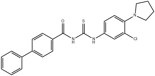 4-[({[3-chloro-4-(1-pyrrolidinyl)anilino]carbothioyl}amino)carbonyl]-1,1'-biphenyl,431977-90-1,结构式