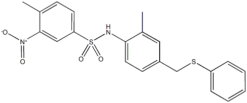 3-nitro-4-methyl-N-{2-methyl-4-[(phenylsulfanyl)methyl]phenyl}benzenesulfonamide 结构式