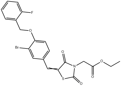 ethyl (5-{3-bromo-4-[(2-fluorobenzyl)oxy]benzylidene}-2,4-dioxo-1,3-thiazolidin-3-yl)acetate Structure