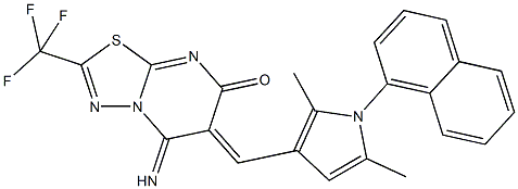 6-{[2,5-dimethyl-1-(1-naphthyl)-1H-pyrrol-3-yl]methylene}-5-imino-2-(trifluoromethyl)-5,6-dihydro-7H-[1,3,4]thiadiazolo[3,2-a]pyrimidin-7-one Struktur