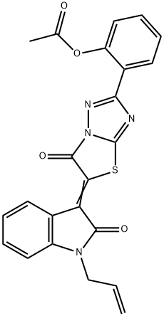 2-[5-(1-allyl-2-oxo-1,2-dihydro-3H-indol-3-ylidene)-6-oxo-5,6-dihydro[1,3]thiazolo[3,2-b][1,2,4]triazol-2-yl]phenyl acetate 化学構造式