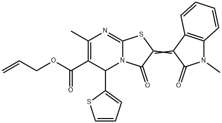 allyl 7-methyl-2-(1-methyl-2-oxo-1,2-dihydro-3H-indol-3-ylidene)-3-oxo-5-(2-thienyl)-2,3-dihydro-5H-[1,3]thiazolo[3,2-a]pyrimidine-6-carboxylate Structure