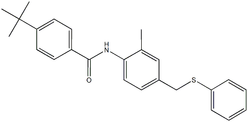 4-tert-butyl-N-{2-methyl-4-[(phenylsulfanyl)methyl]phenyl}benzamide Struktur