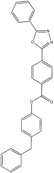 4-benzylphenyl 4-(5-phenyl-1,3,4-oxadiazol-2-yl)benzoate Struktur