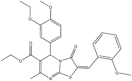 ethyl 5-(3-ethoxy-4-methoxyphenyl)-2-(2-methoxybenzylidene)-7-methyl-3-oxo-2,3-dihydro-5H-[1,3]thiazolo[3,2-a]pyrimidine-6-carboxylate,432026-78-3,结构式