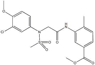 methyl 3-({[3-chloro-4-methoxy(methylsulfonyl)anilino]acetyl}amino)-4-methylbenzoate 化学構造式