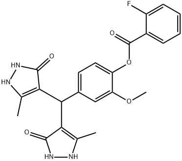 4-[bis(5-hydroxy-3-methyl-1H-pyrazol-4-yl)methyl]-2-methoxyphenyl 2-fluorobenzoate 结构式
