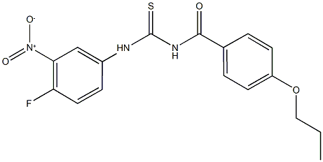 N-{4-fluoro-3-nitrophenyl}-N'-(4-propoxybenzoyl)thiourea Struktur