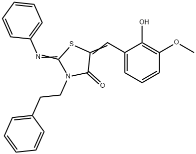 5-(2-hydroxy-3-methoxybenzylidene)-3-(2-phenylethyl)-2-(phenylimino)-1,3-thiazolidin-4-one Struktur