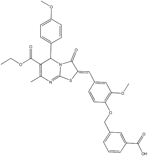 433233-13-7 3-({4-[(6-(ethoxycarbonyl)-5-(4-methoxyphenyl)-7-methyl-3-oxo-5H-[1,3]thiazolo[3,2-a]pyrimidin-2(3H)-ylidene)methyl]-2-methoxyphenoxy}methyl)benzoic acid